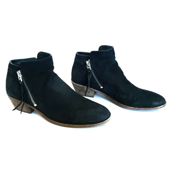 SAM EDELMAN Packer leather ankle boots zip side chunky heel booties black Sz 6.5 - Picture 4 of 8